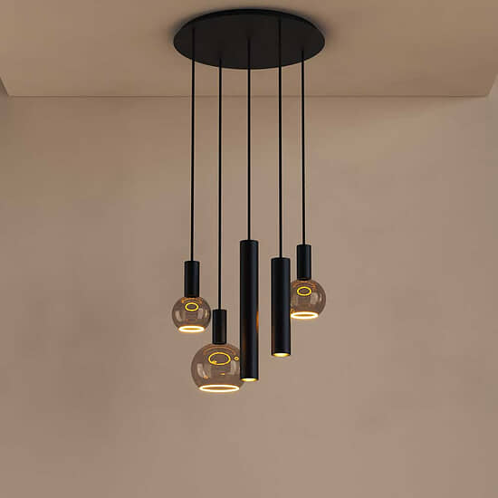 Hanglamp Riva rond 5 lichts zwart 