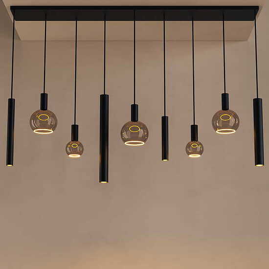 Hanglamp Riva recht 9 lichts zwart