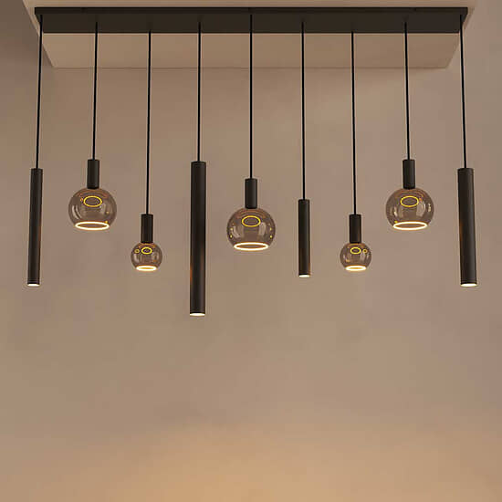 Hanglamp Riva recht 9 lichts platinum