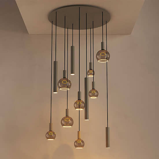 Hanglamp Riva rond 12 lichts quartz