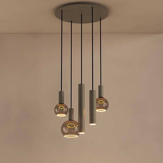 Hanglamp Riva rond 5 lichts quartz