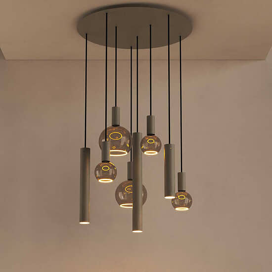 Hanglamp Riva rond 8 lichts quartz