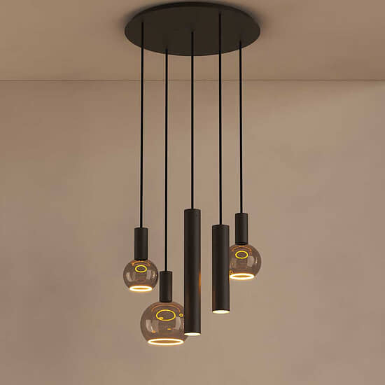 Hanglamp Riva rond 5 lichts platinum