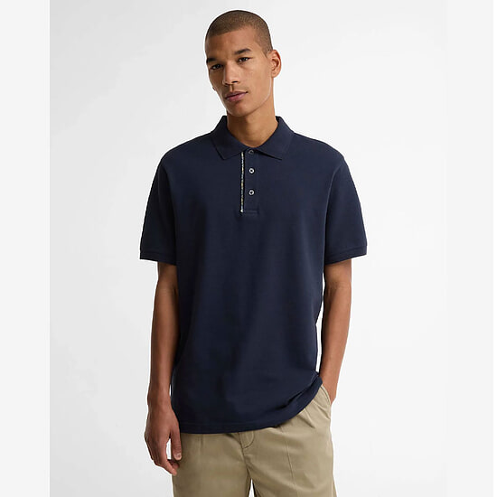 Heren Polo Tailored Preston Tartan Trim Navy