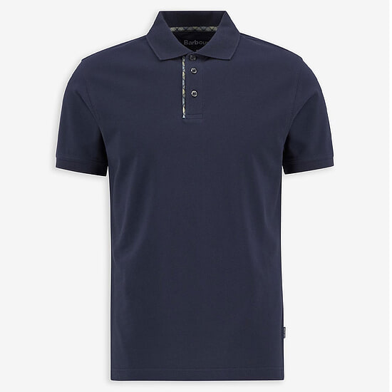 Heren Polo Tailored Preston Tartan Trim Navy