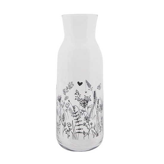 Karaf 1000ml met zwarte bloemen 1