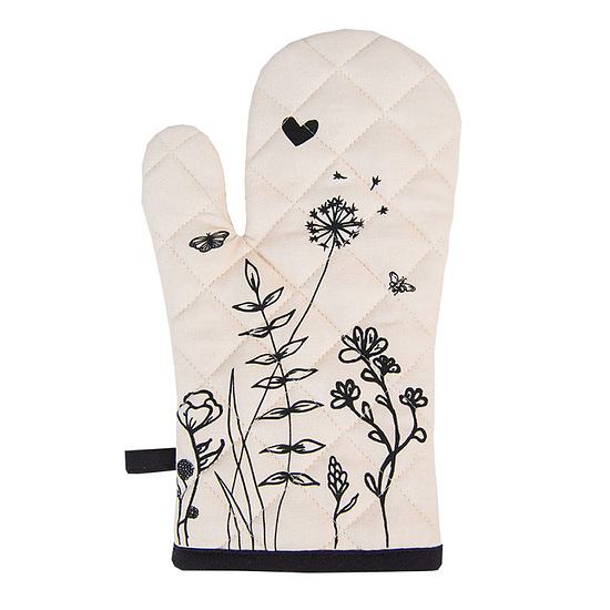 Ovenhandschoen Beige zwart bloemen 1