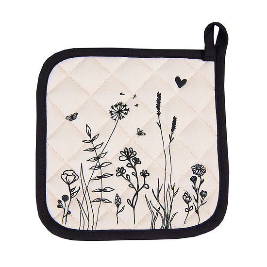 Pannenlap beige met bloemen zwart 1