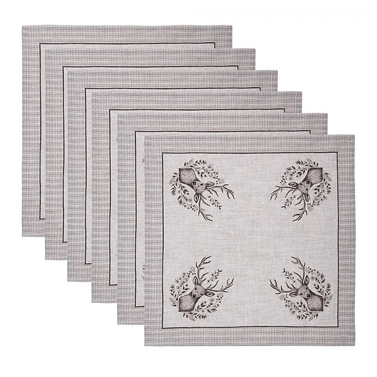 Servetten 6 Katoen Beige Bruin Hert 40cm 1