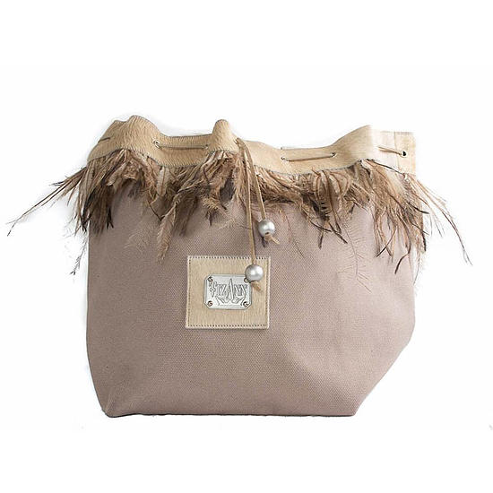 Afbeelding Shopper canvas koehuid, veren 1