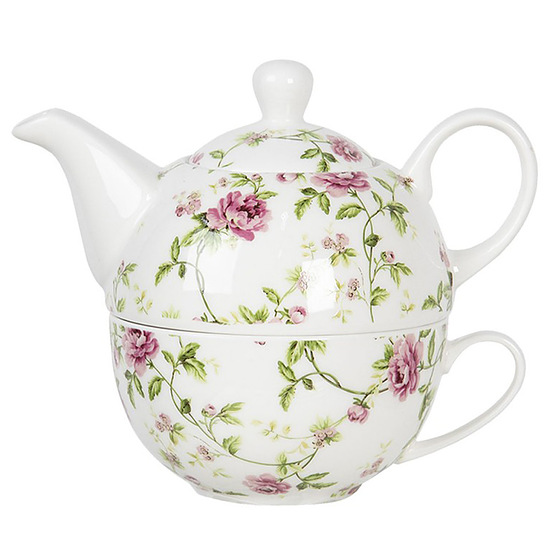 Tea for one bloemen wit/roze 1