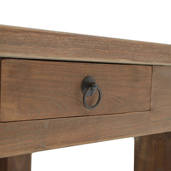 Teak hoektafel met lade en lektuurplank 2