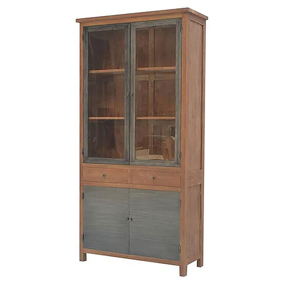 Teak Industriele Glaskast IJzer 4