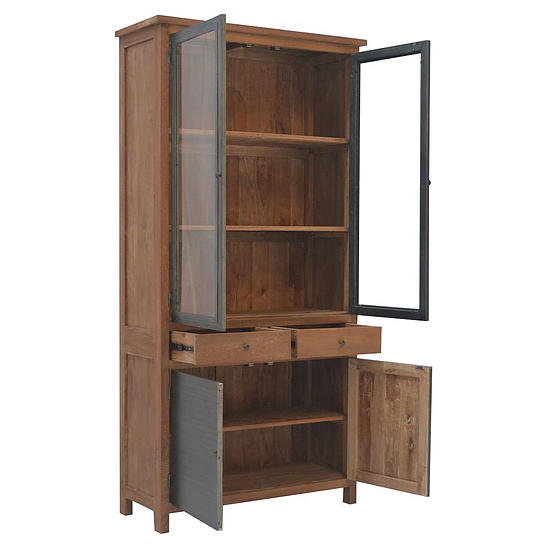 Teak Industriele Glaskast IJzer 1