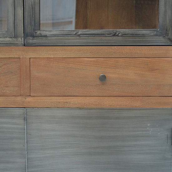 Teak Industriele Glaskast IJzer 2