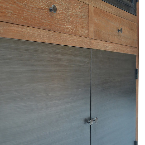 Teak Industriele Glaskast IJzer 3