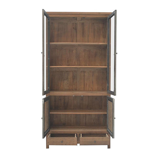 Teak Industriele Glaskast 2