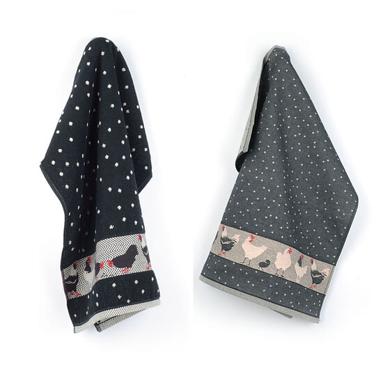 Thee- en keukendoek set met kippen Black 1