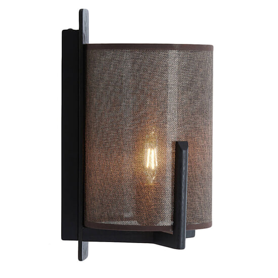 Wandlamp Litto zwart + linnen donker bruin