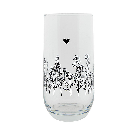 Waterglas 280ml met zwarte bloemen 1