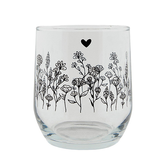 Waterglas 300ml met zwarte bloemen 1