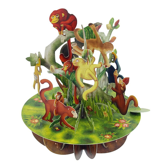 Wenskaart 3D Monkeys 1