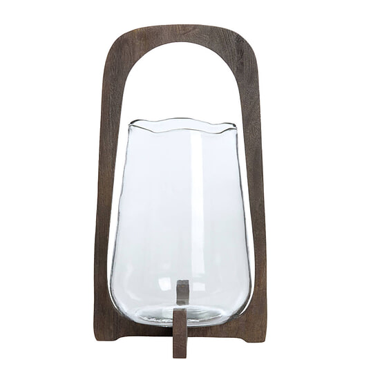 Windlicht Anosy glas hout donker bruin L 1