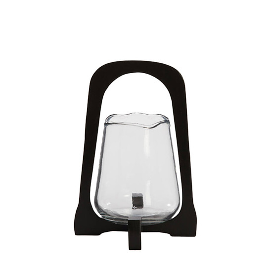 Windlicht Anosy glas hout zwart M 1