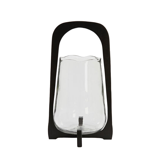Windlicht Anosy glas hout zwart S 1