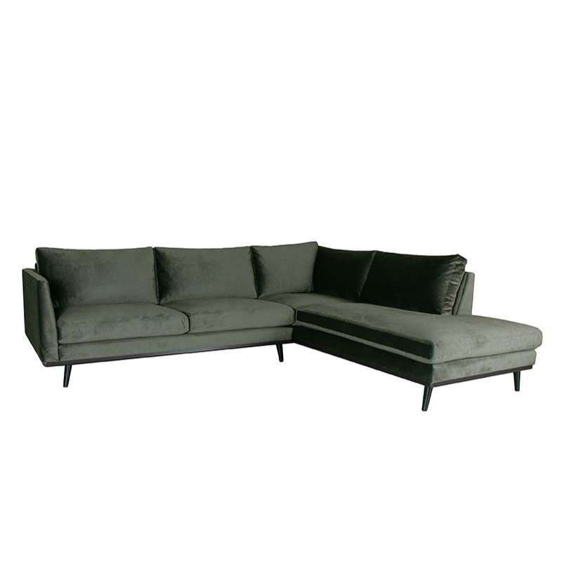 Hoekbank Siena - Army green - Fluweel - 2,5-Zits + Ottomane Hoekbank Siena - Army green - Fluweel - 2,5-Zits + Ottomane