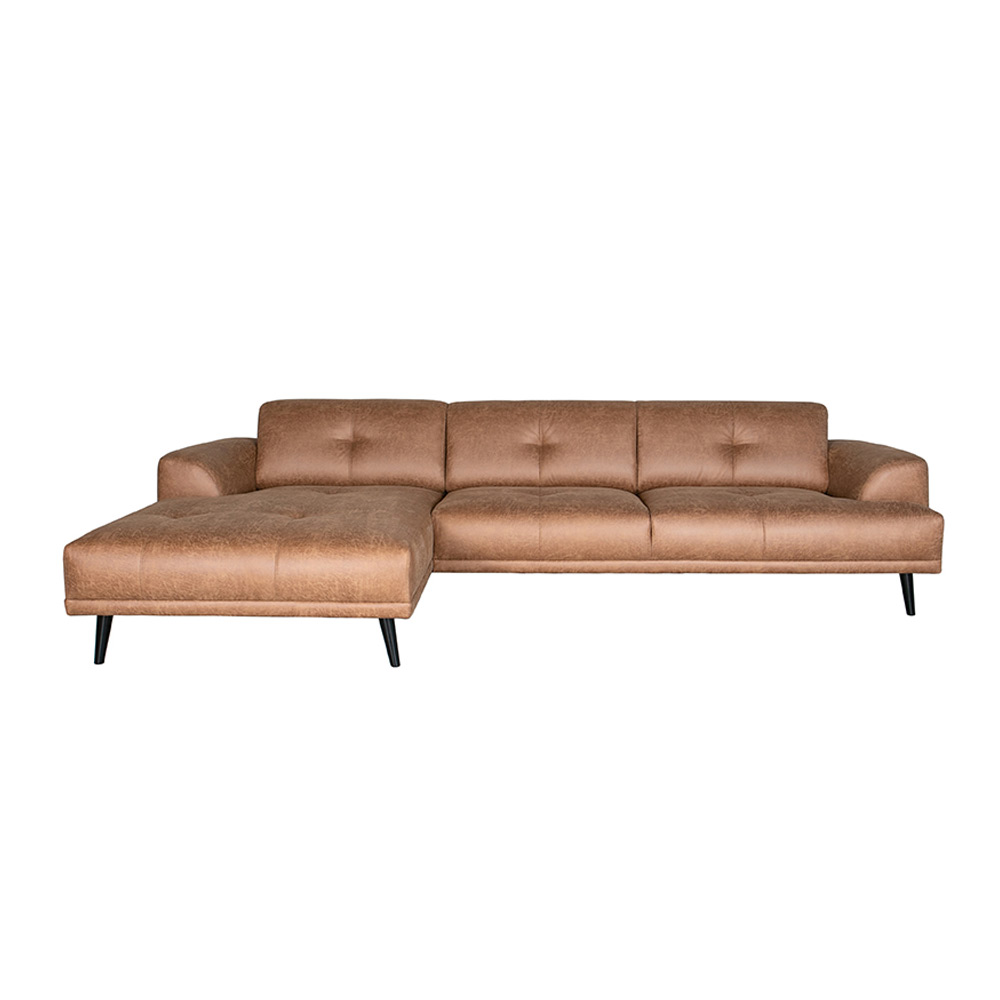 Bank Salerno - Cognac - Microfiber - Chaise Longue + 2,5-Zits Bank Salerno - Cognac - Microfiber - Chaise Longue + 2,5-Zits
