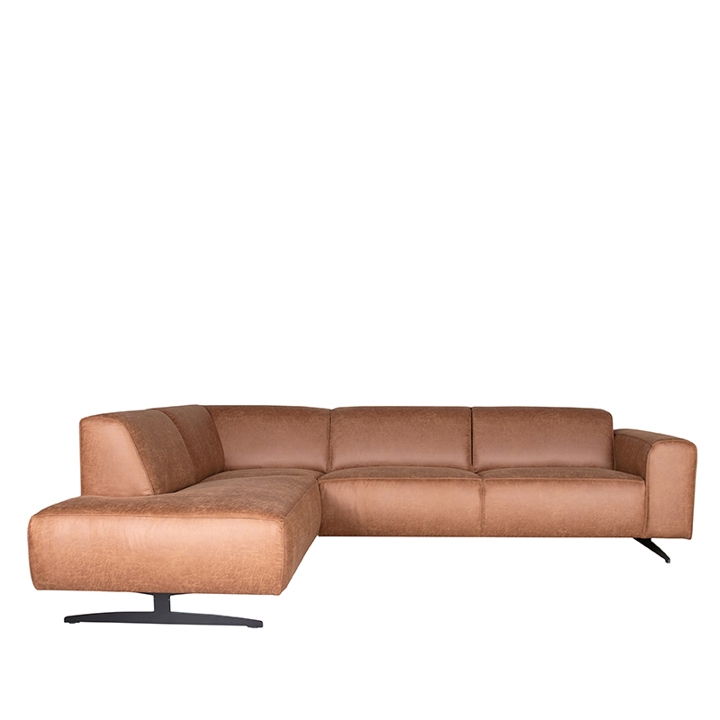 Hoekbank Modena - Cognac - Microfiber - Ottomane + 2,5-Zits Hoekbank Modena - Cognac - Microfiber - Ottomane + 2,5-Zits