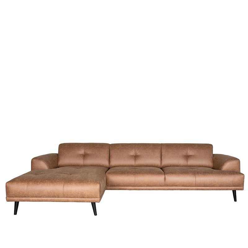 Bank Salerno - Cognac - Microfiber - Chaise Longue + 2,5-Zits Bank Salerno - Cognac - Microfiber - Chaise Longue + 2,5-Zits