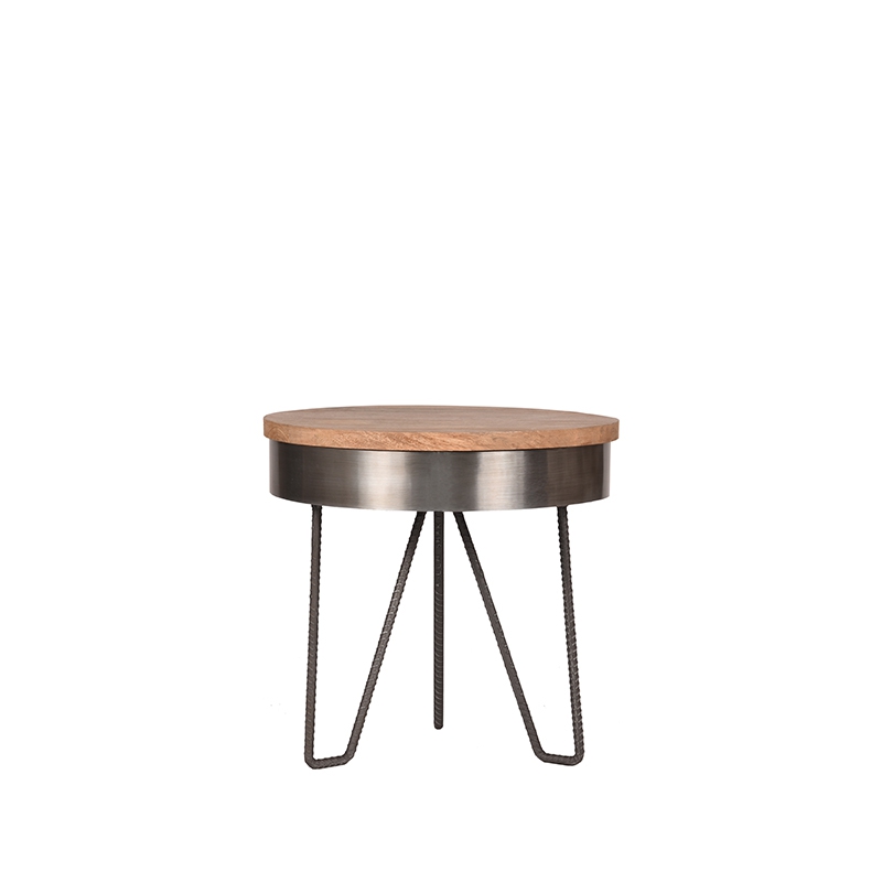 Bijzettafel Saran - Antiek grijs - Metaal - Rond - 44 cm