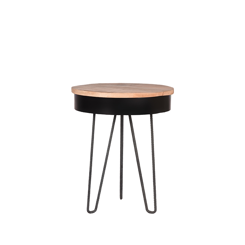 Bijzettafel Saria - Zwart - Mangohout - Rond - 44 cm
