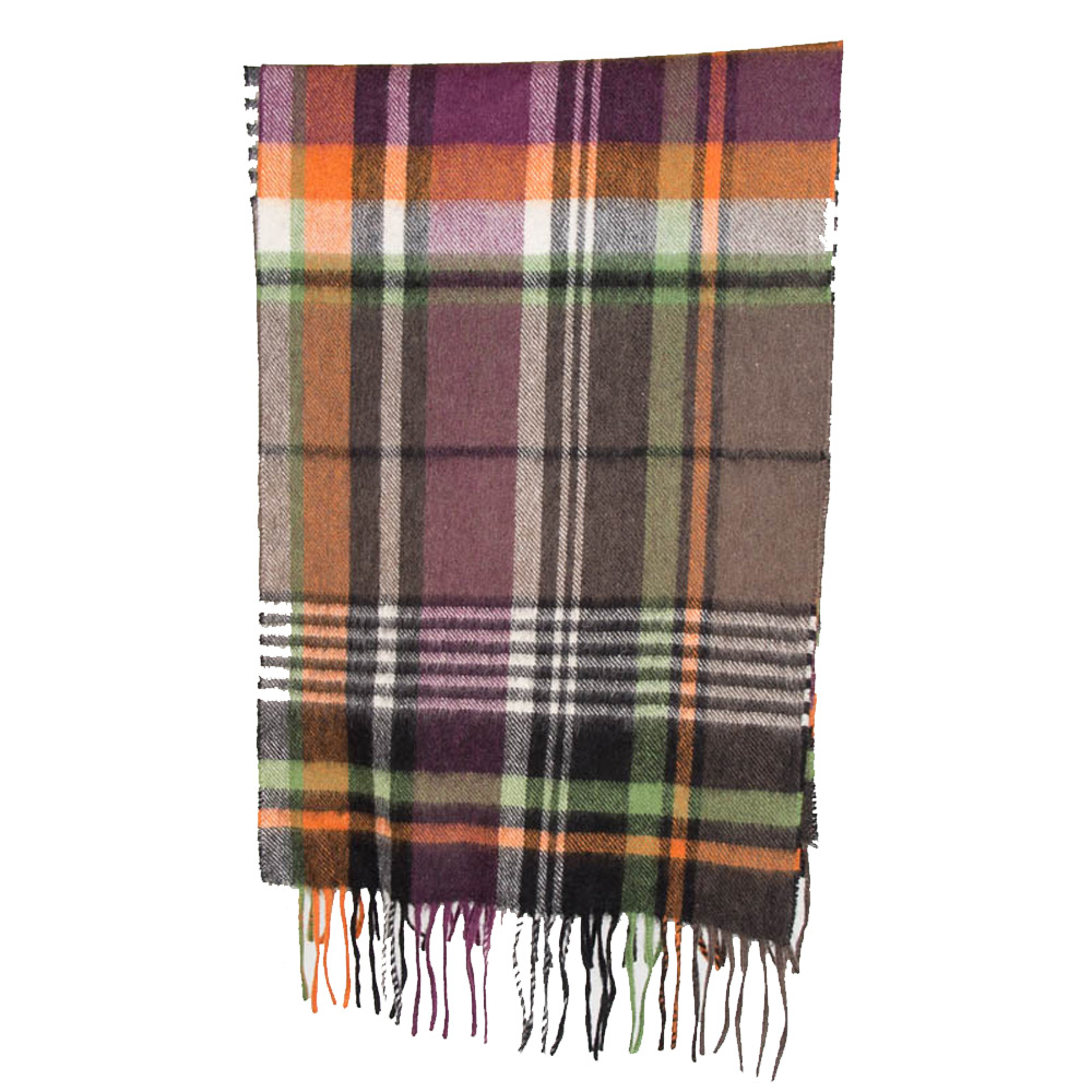 Sjaal Bright country plaid lambswool olive/purple