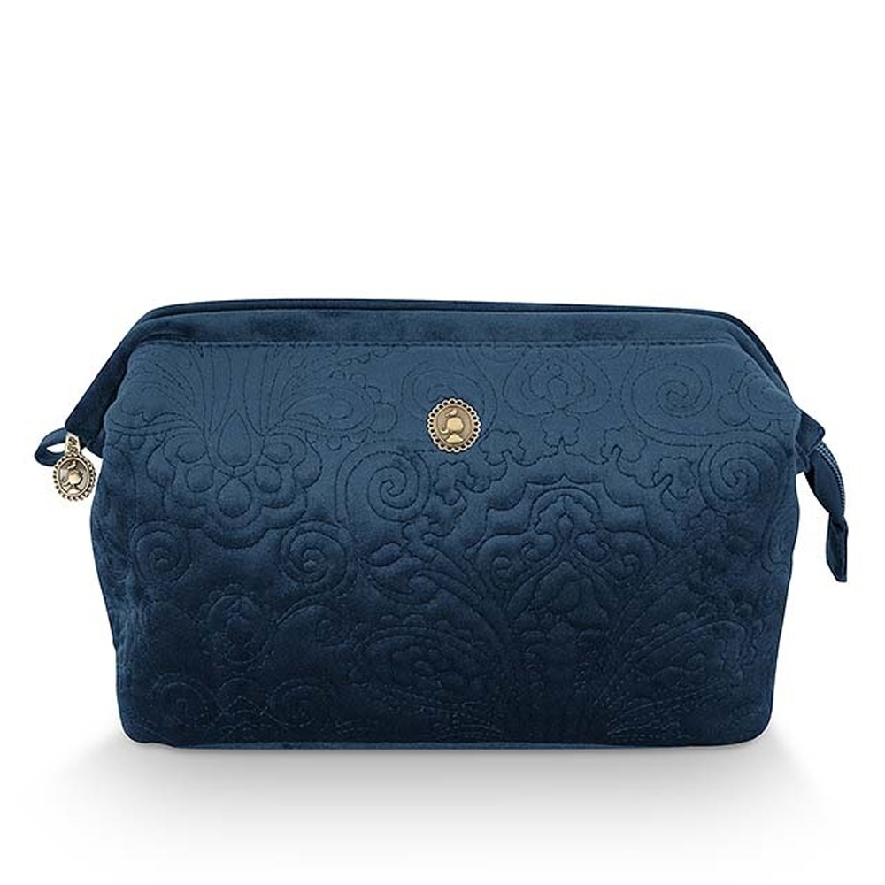 Cosmetic Purse Extra Large Velvet Quilted Days Blue