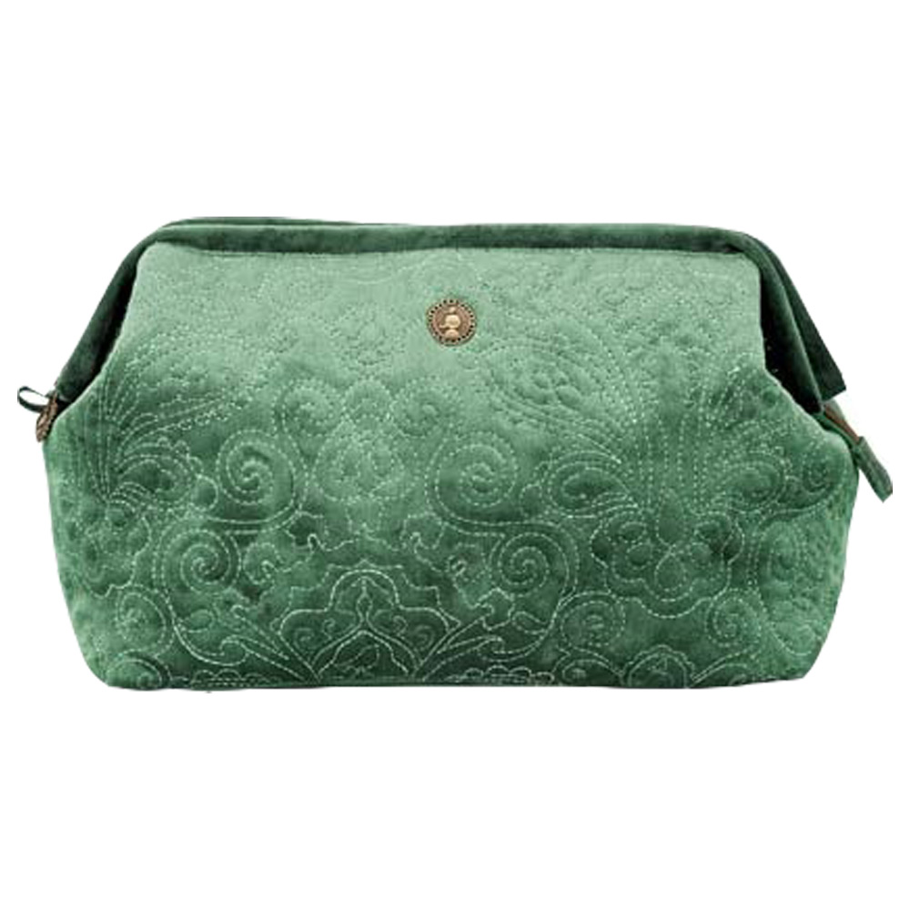 Cosmetic Purse Extra Large Velvet Quilted Green