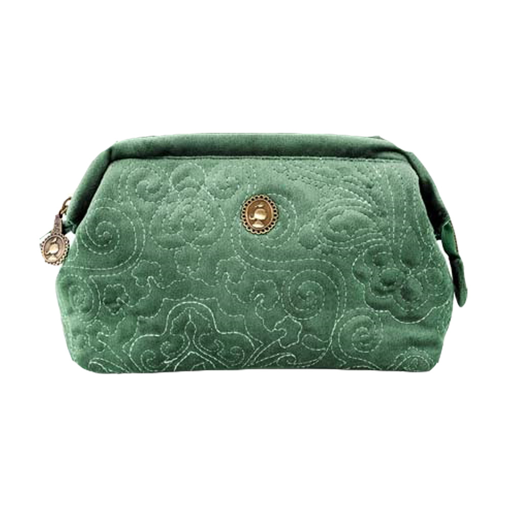 Cosmetic Purse Small Velvet Quilted Green