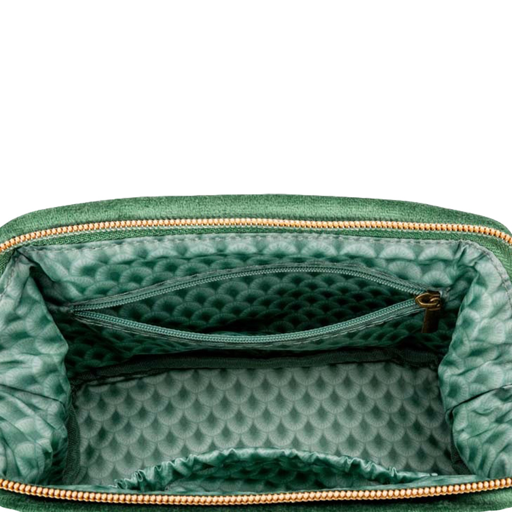 Cosmetic Purse Small Velvet Quilted Green