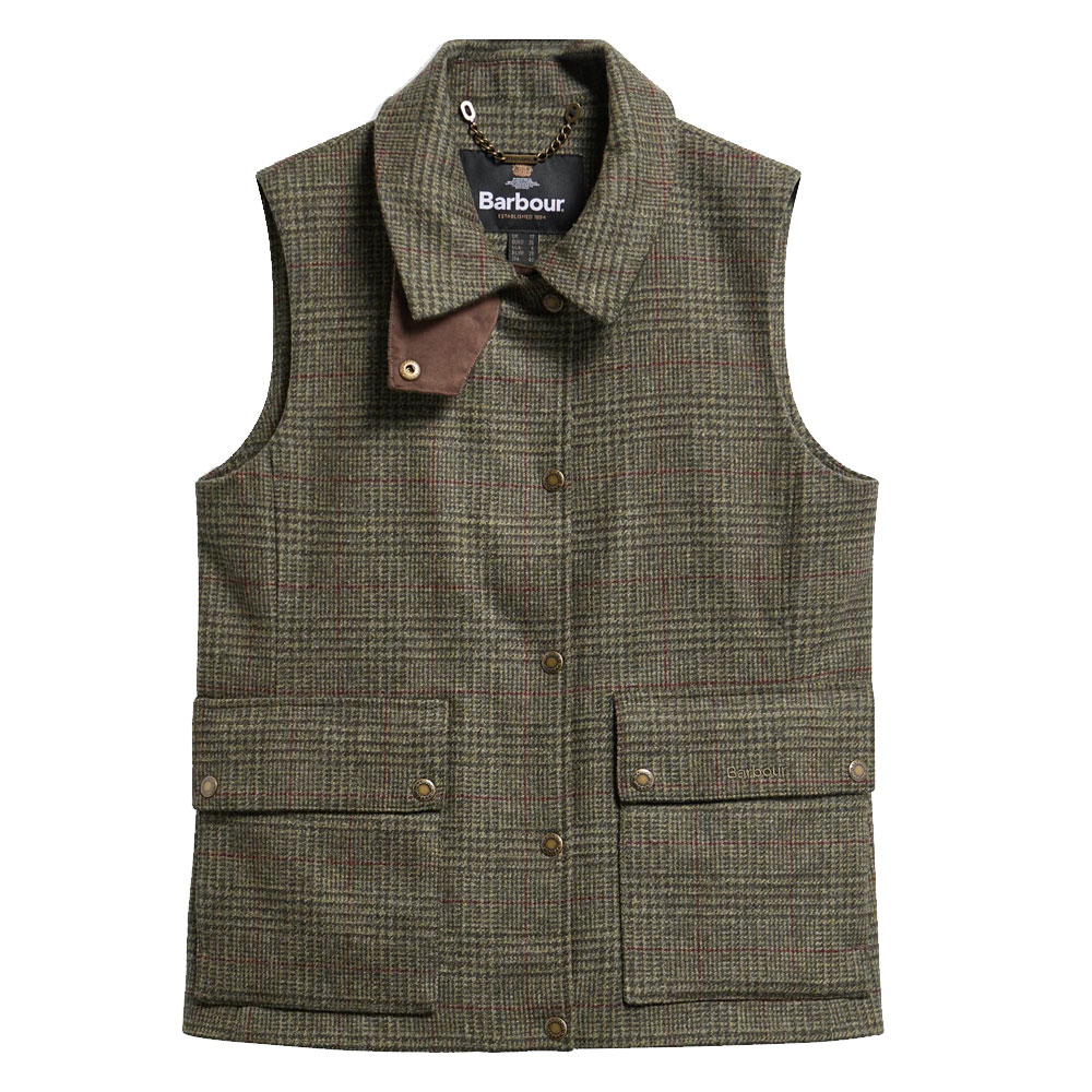 Dames Gilet Joyce Wool Olive Prince of wales
