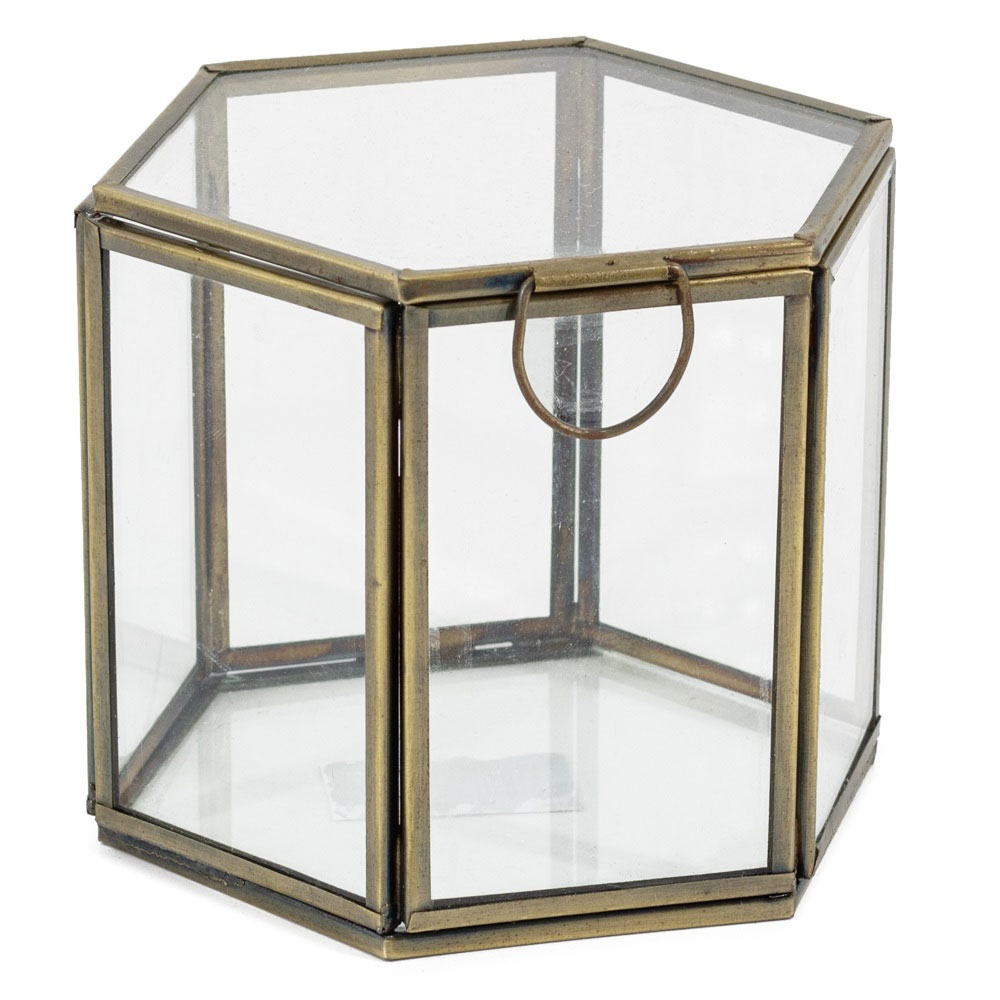 Glazen doosje hexagon met deksel hoog