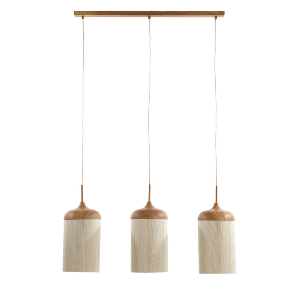 Hanglamp Dania 3L hout print naturel + touw creme