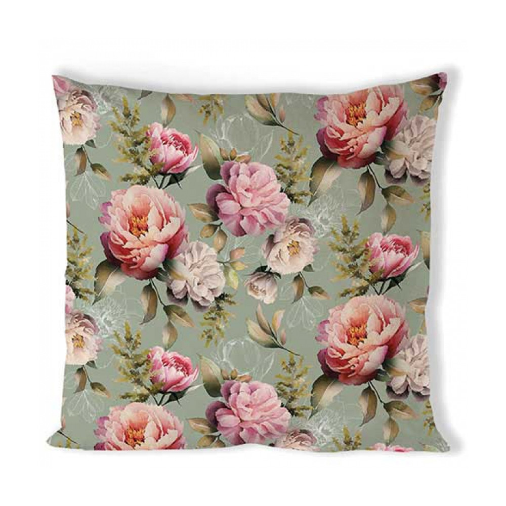 Kussenhoes Pioenrozen groen 40x40cm