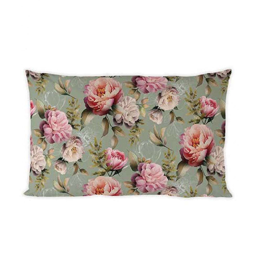 Kussenhoes Pioenrozen groen 50x30cm