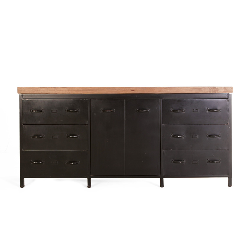 Metalen dressoir industrieel 2 deuren en 6 laden