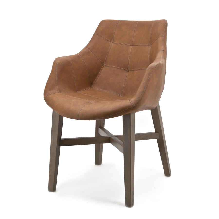 Eetstoel Neba met armleuning - bruin vintage