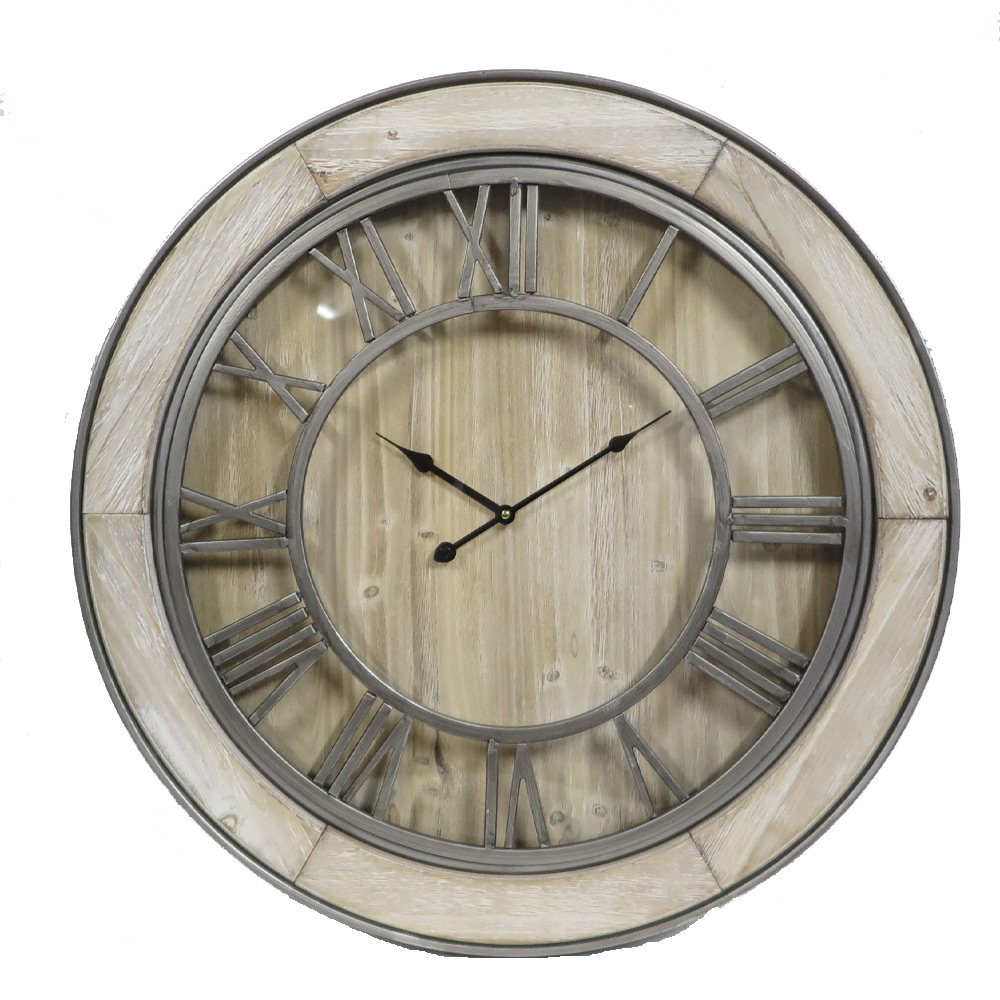 Roman round clock wooden/metal