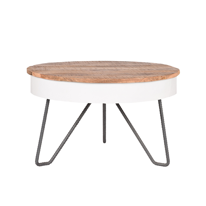 Salontafel Saria - Wit - Mangohout - Rond - 80 cm