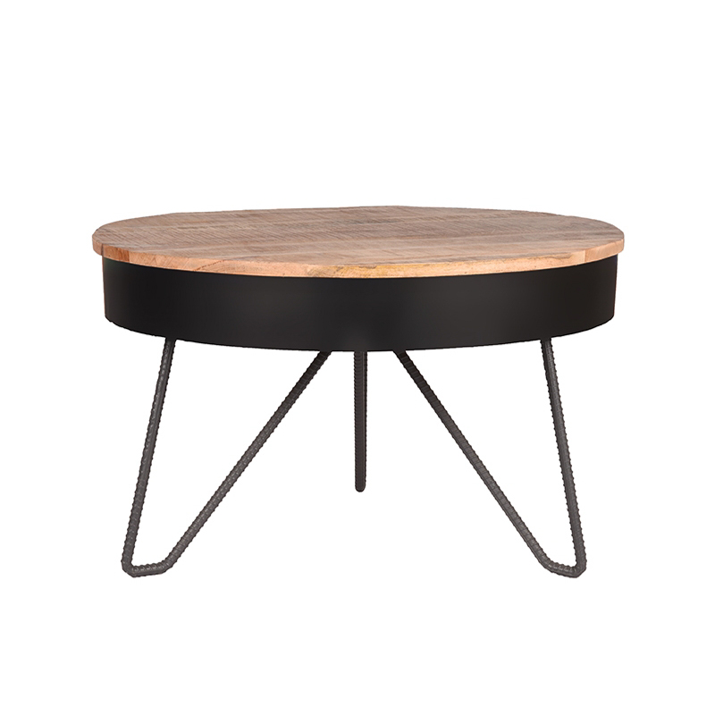 Salontafel Saria - Zwart - Mangohout - Rond - 80 cm